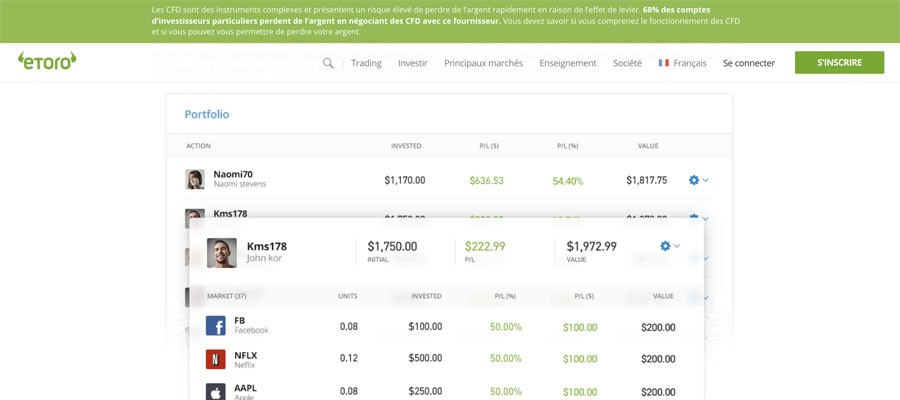 capture ’écran de la etoro popular investor