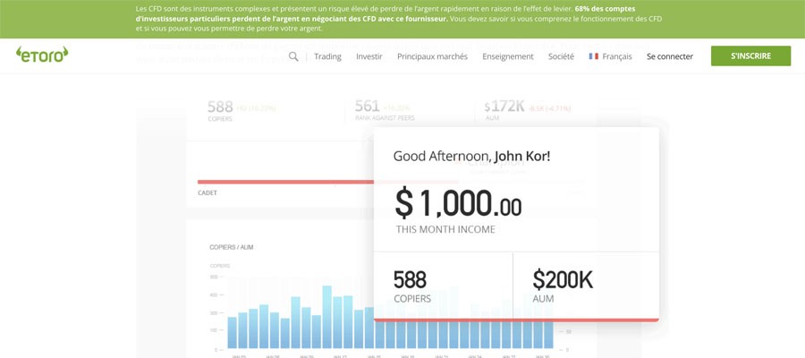 capture ’écran de la etoro rentabiliser ses investissements