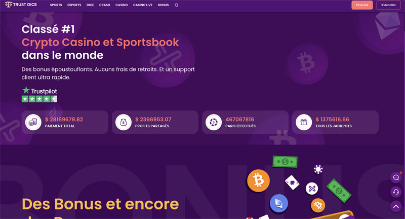 capture d'écran d'accueil de trustdice